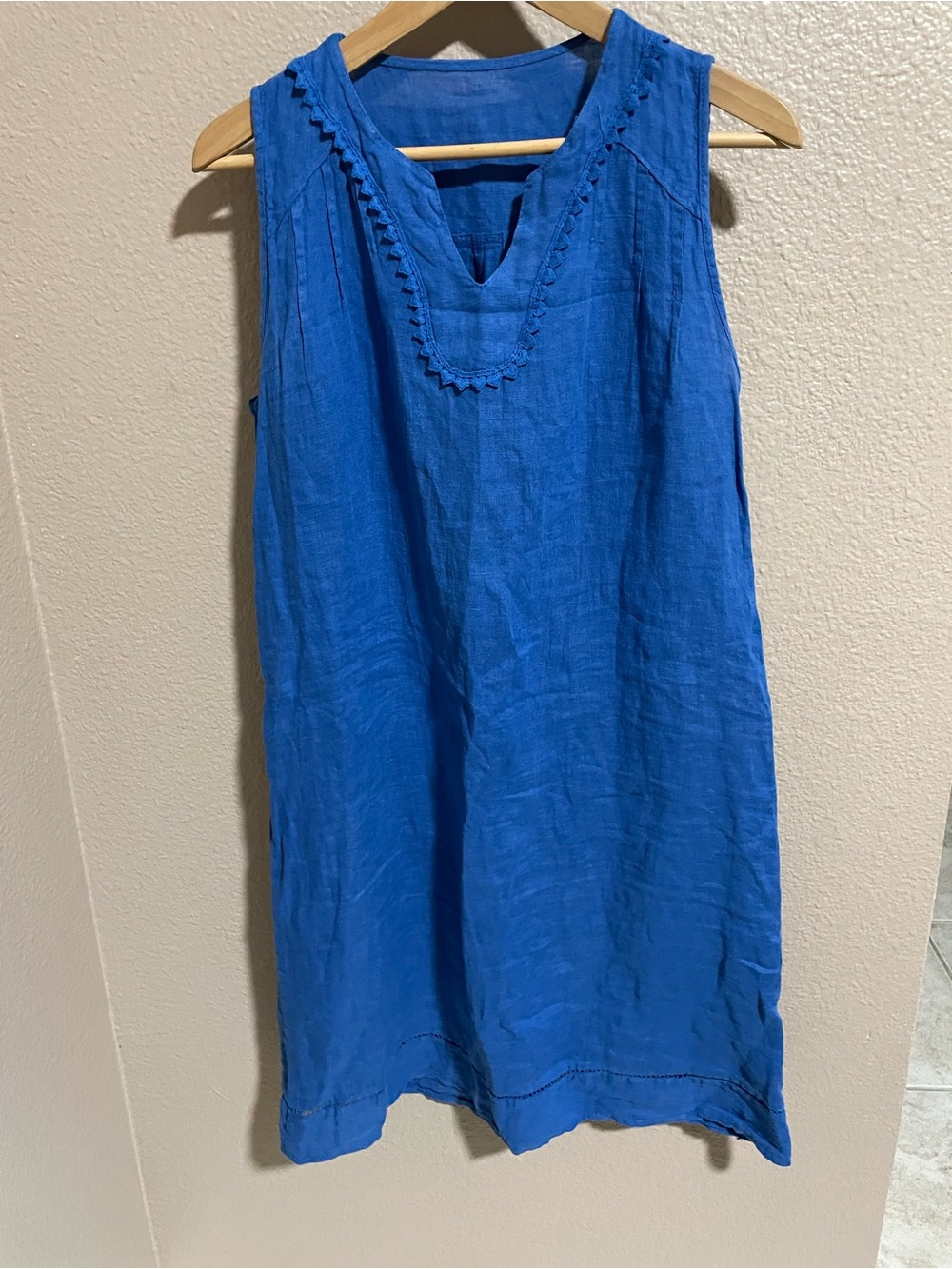 Relaxed Sleeveless Blue Linen Mini Dress Breathable Lightweight